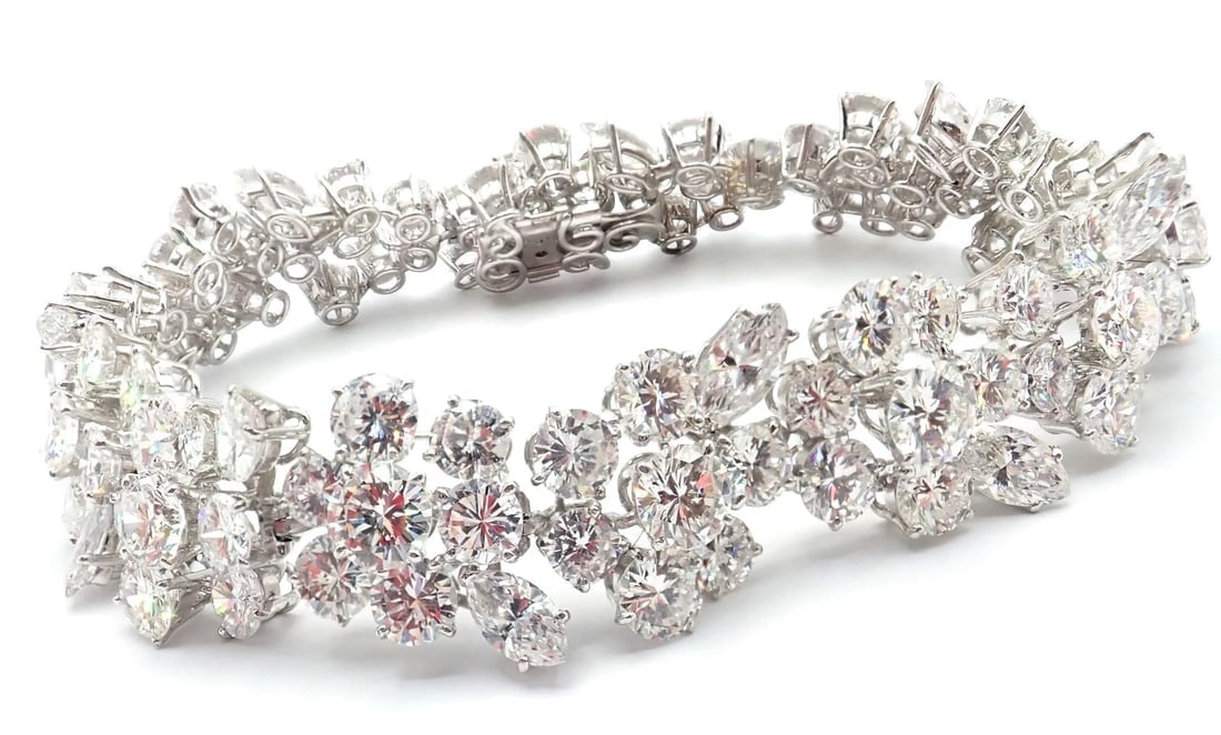 Authentic! Vintage Bvlgari Bulgari Platinum 38ct Diamond Floral Bracelet Paper - 15