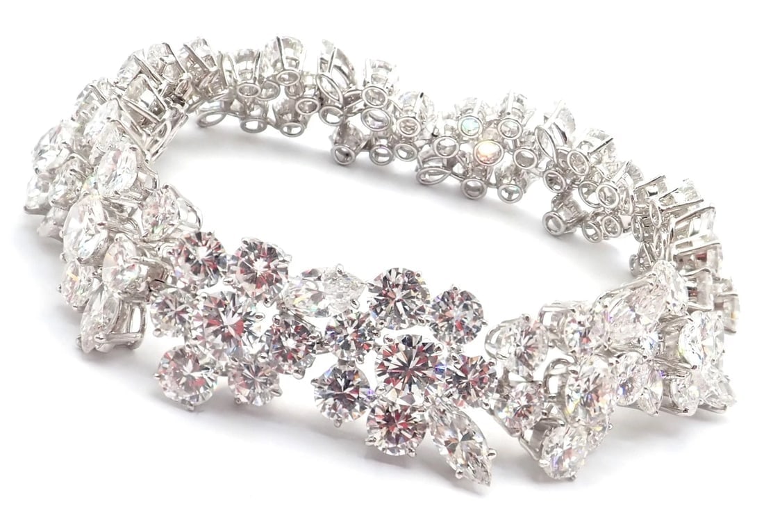 Authentic! Vintage Bvlgari Bulgari Platinum 38ct Diamond Floral Bracelet Paper - 16