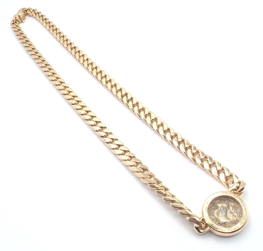 Rare! Bvlgari Bulgari 18k Yellow Gold Antique Coin Monete Link Necklace - 11