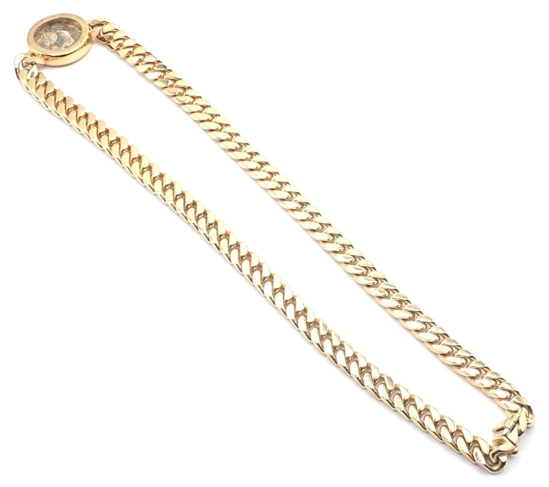 Rare! Bvlgari Bulgari 18k Yellow Gold Antique Coin Monete Link Necklace - 14