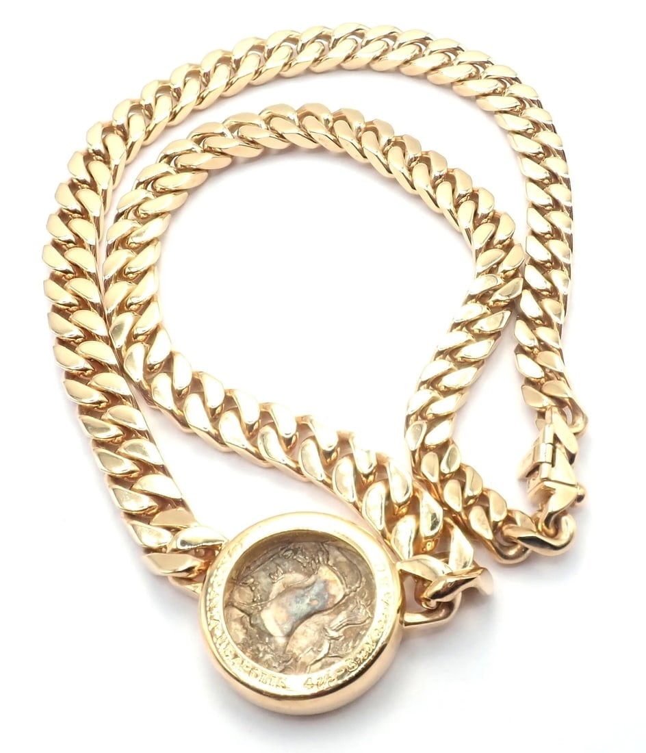 Rare! Bvlgari Bulgari 18k Yellow Gold Antique Coin Monete Link Necklace - 15