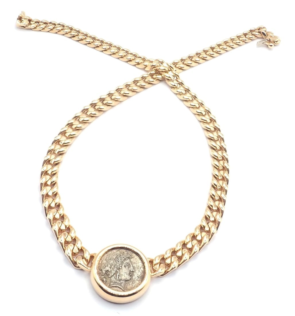 Rare! Bvlgari Bulgari 18k Yellow Gold Antique Coin Monete Link Necklace - 16