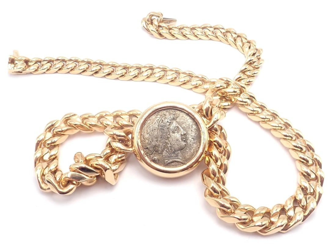 Rare! Bvlgari Bulgari 18k Yellow Gold Antique Coin Monete Link Necklace - 17
