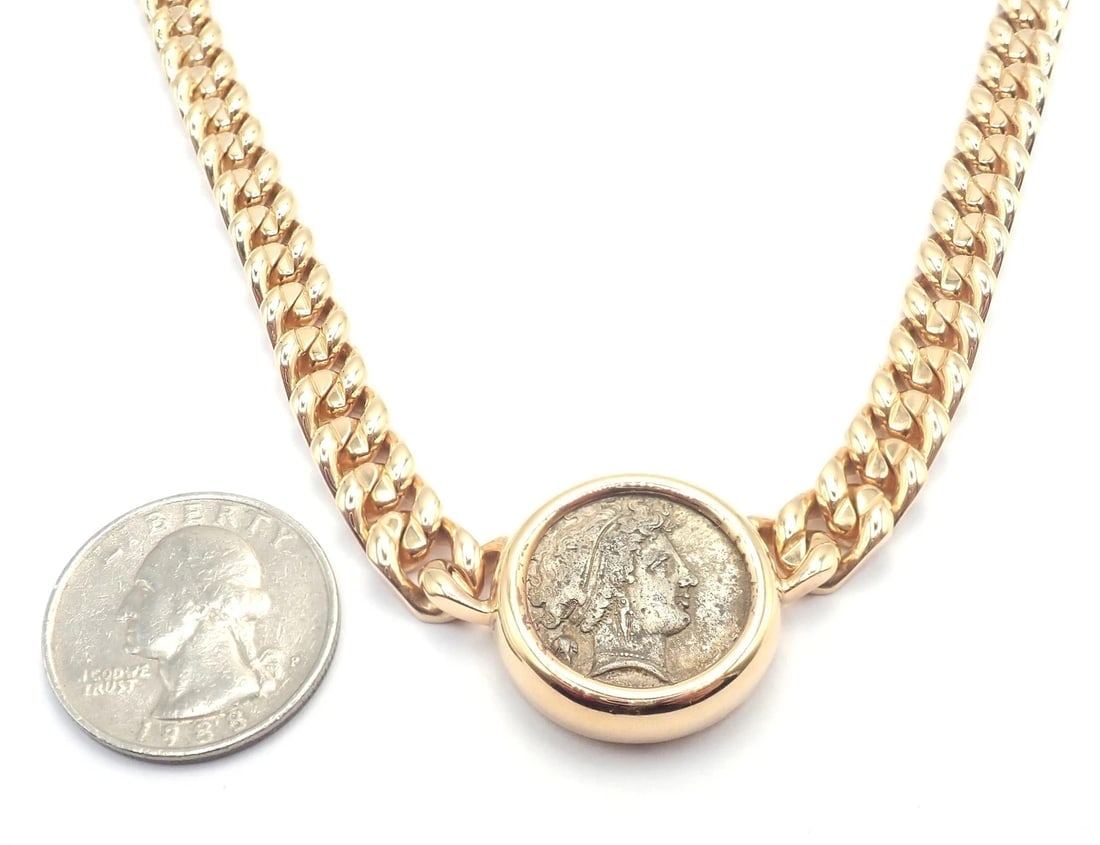 Rare! Bvlgari Bulgari 18k Yellow Gold Antique Coin Monete Link Necklace - 8
