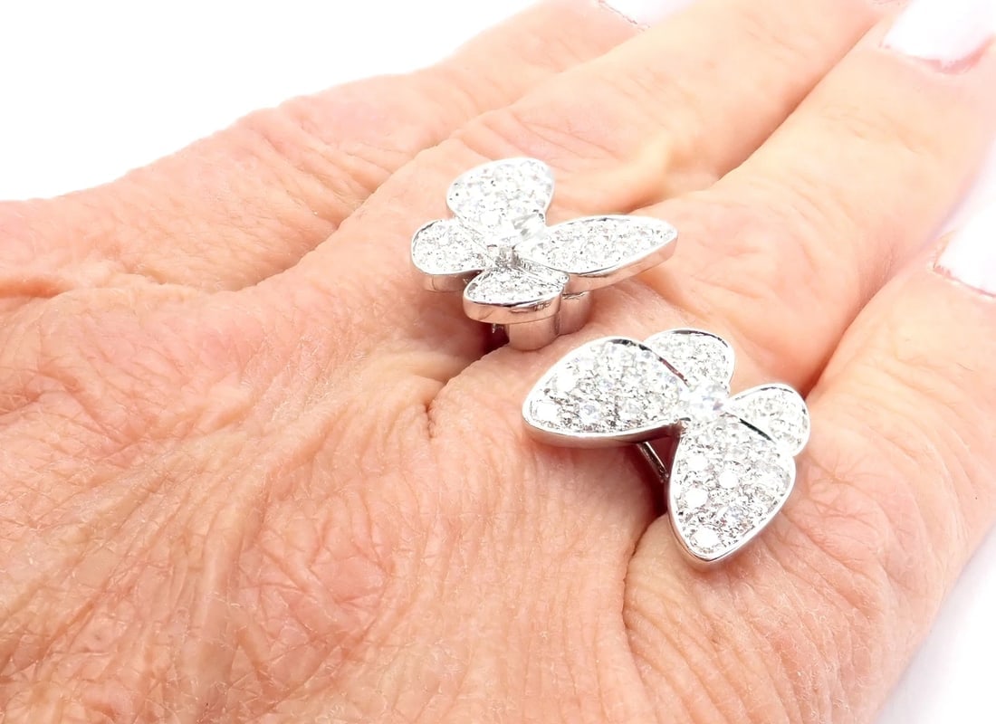 Van Cleef & Arpels 18k White Gold Diamond Two Butterfly Between Finger Ring - 8