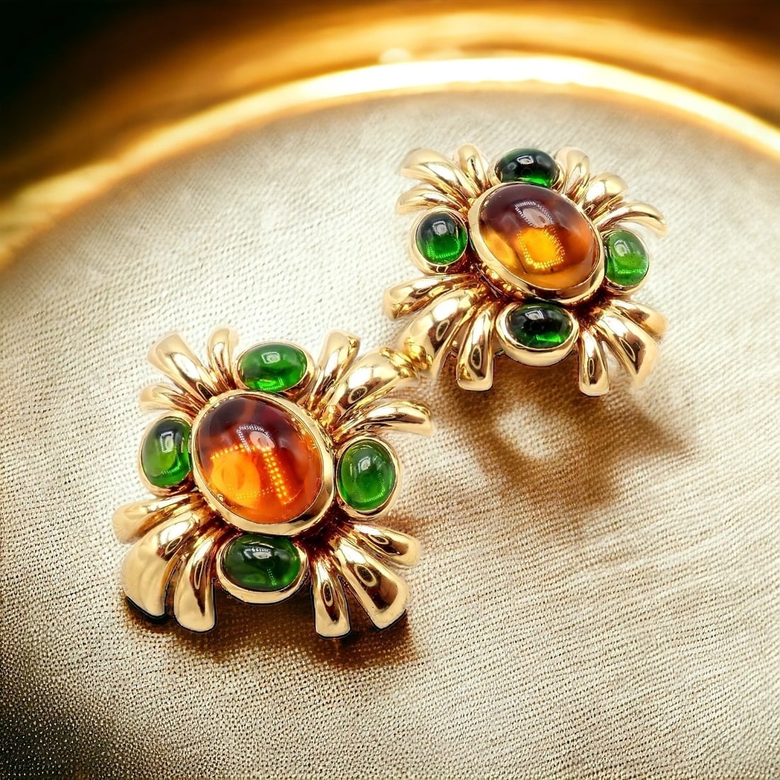 Authentic! Verdura 18k Yellow Gold Citrine Green Tourmaline Vintage Earrings - 3