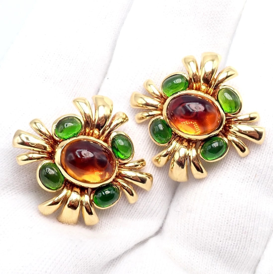 Authentic! Verdura 18k Yellow Gold Citrine Green Tourmaline Vintage Earrings - 4