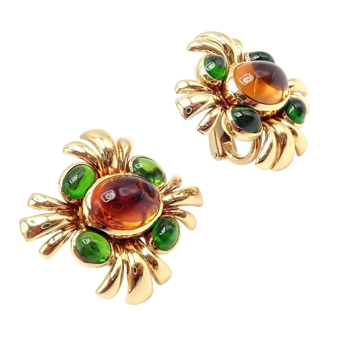 Authentic! Verdura 18k Yellow Gold Citrine Green Tourmaline Vintage Earrings - 5