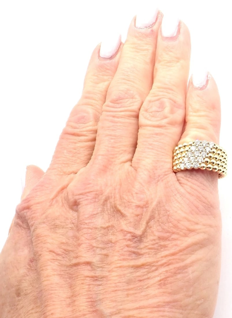 Van Cleef & Arpels 18k Yellow Gold Perlee Diamond 5 Row Band Ring Size 5.75 Cert - 5