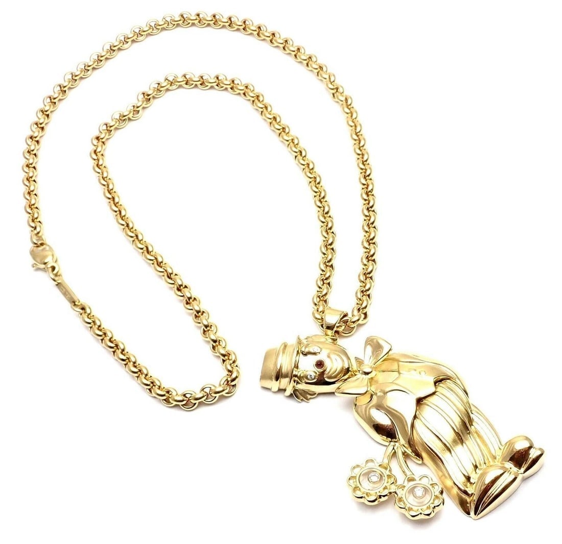 Authentic! Chopard 18k Yellow Gold Large Happy Clown Flower Pendant Necklace - 9