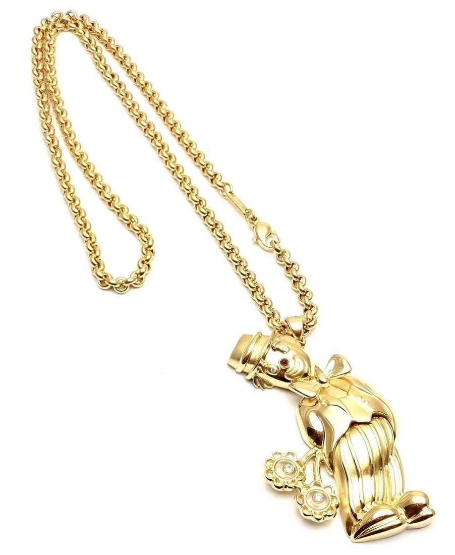Authentic! Chopard 18k Yellow Gold Large Happy Clown Flower Pendant Necklace - 12
