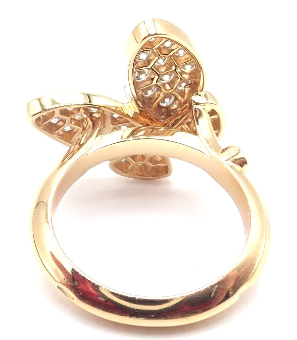 Authentic! Van Cleef & Arpels 18k Yellow Gold Diamond Two Butterfly Ring Cert. - 4