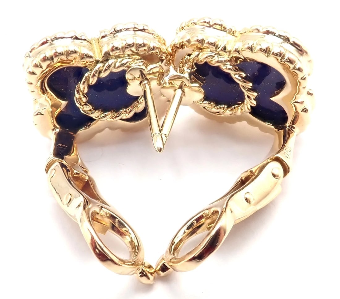 Van Cleef & Arpels 18k Yellow Gold Vintage Alhambra Blue Lapis Earrings Paper - 3