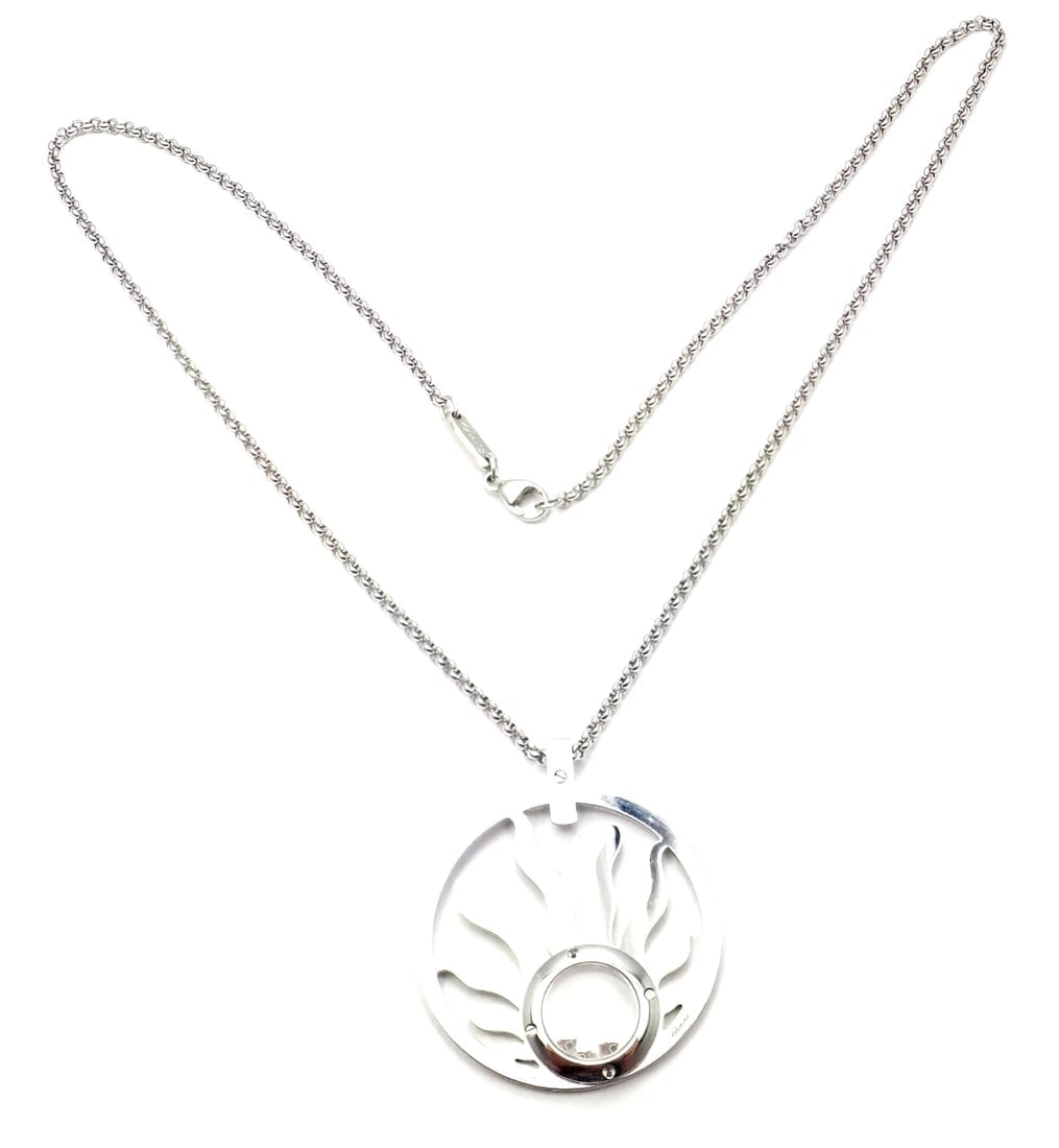 Authentic! Chopard Happy Diamond Sun 18K White Gold Pendant Necklace - 6