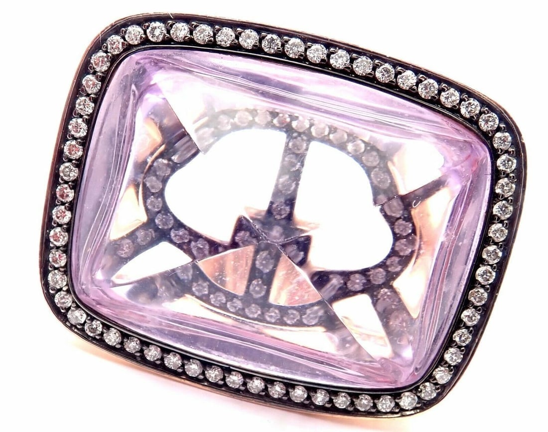 Rare! Authentic Hermes 18k Rose Gold Diamond Large Amethyst Ring - 3