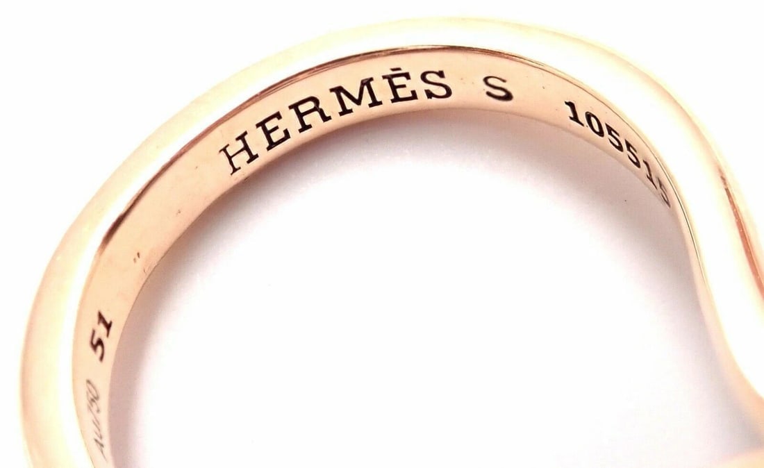 Rare! Authentic Hermes 18k Rose Gold Diamond Large Amethyst Ring - 8