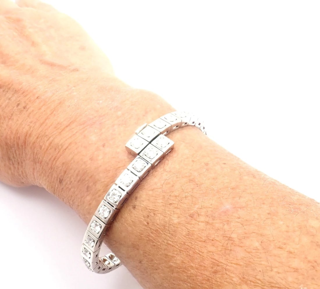 Rare! Authentic Cartier Tectonique 18k White Gold Diamond Tennis Bracelet - 13
