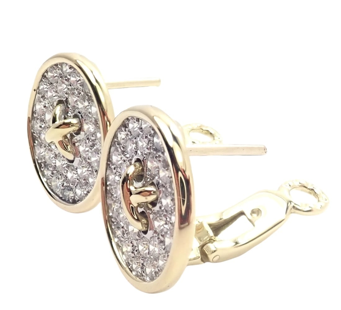 Rare! Authentic Tiffany & Co 18k Yellow Gold Diamond Signature Button Earrings - 2
