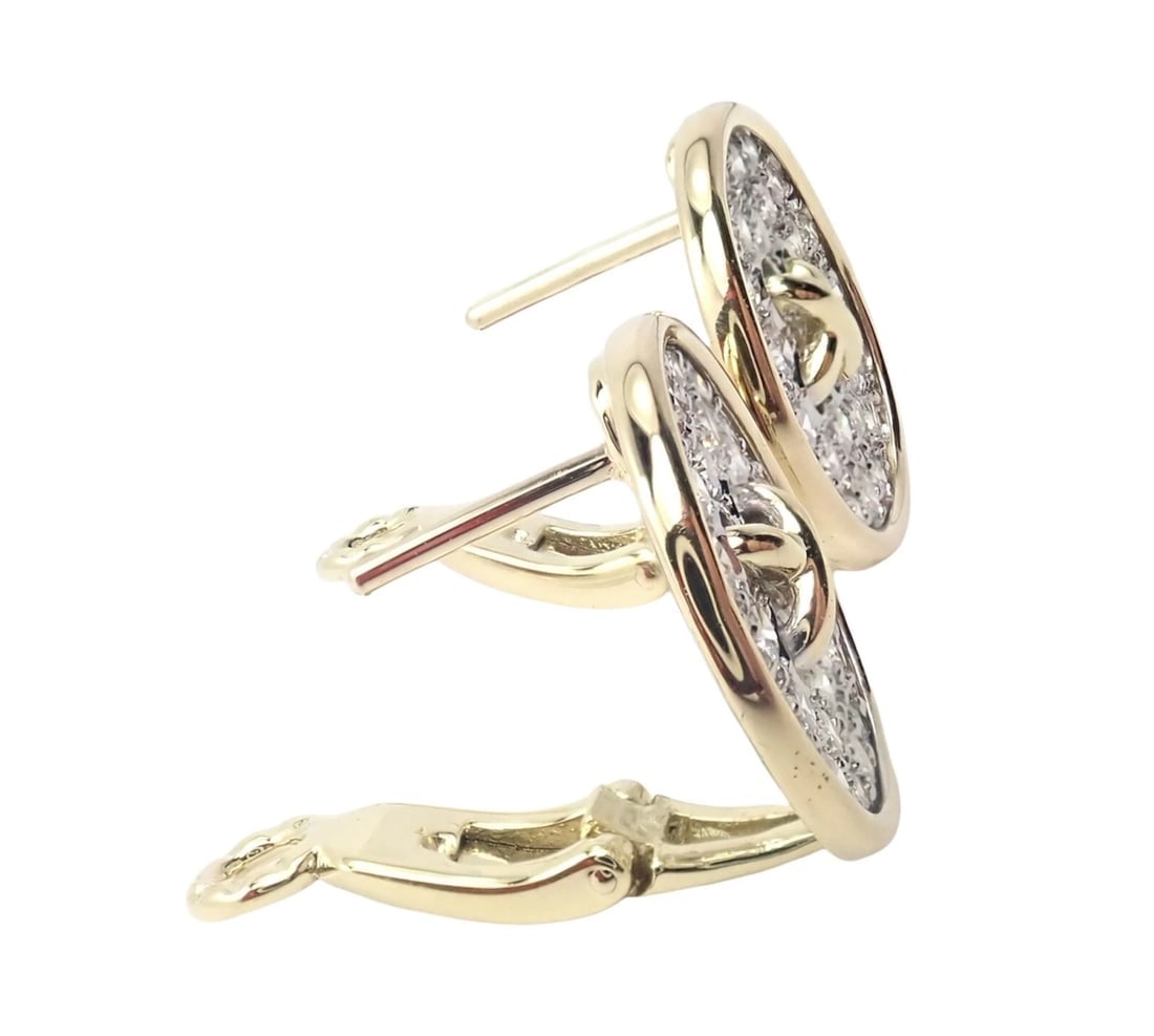 Rare! Authentic Tiffany & Co 18k Yellow Gold Diamond Signature Button Earrings - 6