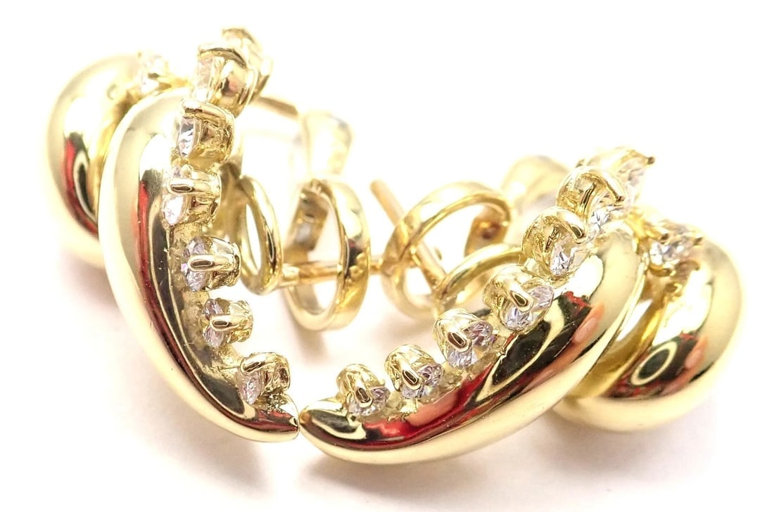 Rare! Authentic Tiffany & Co 18k Yellow Gold Diamond Swirl Earrings - 10