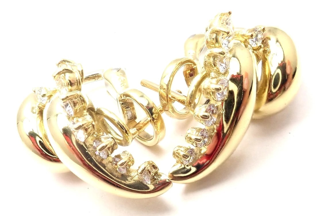 Rare! Authentic Tiffany & Co 18k Yellow Gold Diamond Swirl Earrings - 11