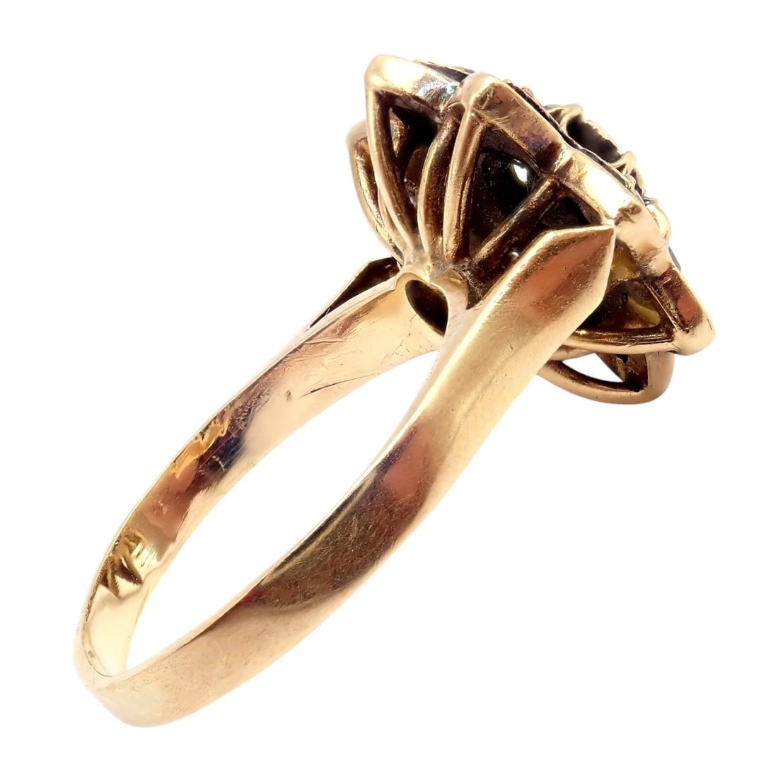 Vintage! Karl Faberge 18k Yellow Gold Rose Cut Diamond Flower Ring - 11