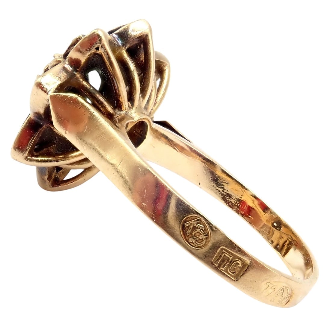 Vintage! Karl Faberge 18k Yellow Gold Rose Cut Diamond Flower Ring - 5