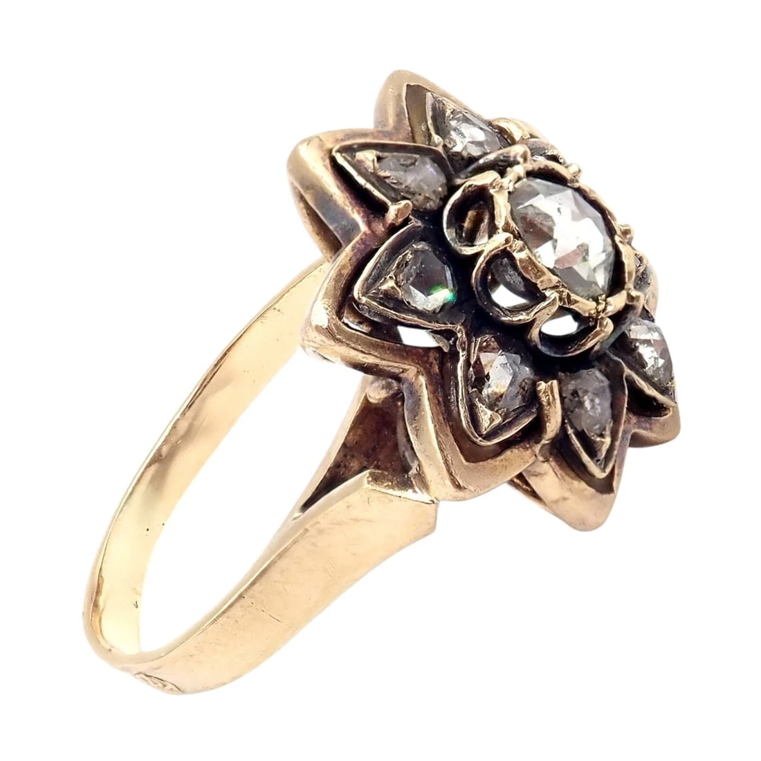 Vintage! Karl Faberge 18k Yellow Gold Rose Cut Diamond Flower Ring - 8