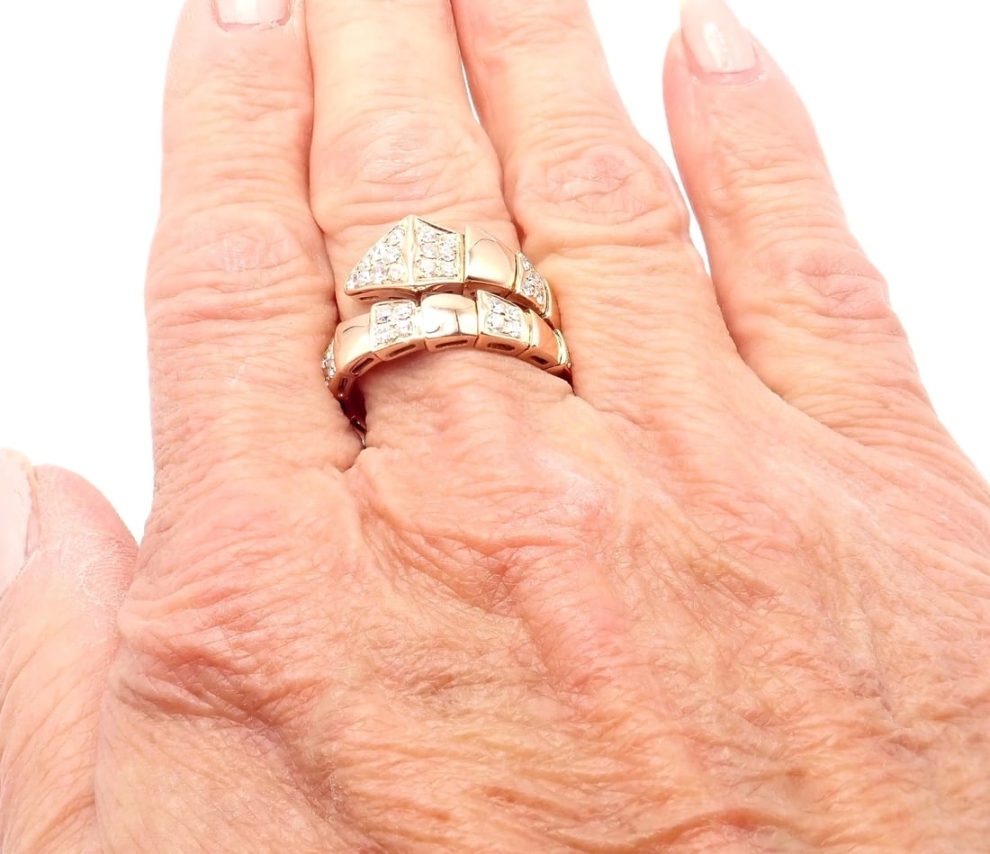 Authentic Bulgari Bvlgari Serpenti Viper 18k Rose Gold Diamond Band Ring Sz 8.75 - 8