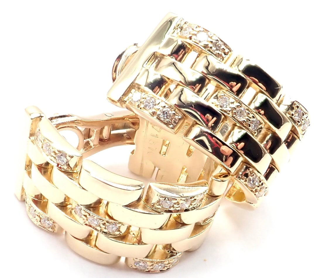 Authentic Cartier Maillon Panthere 18K Gold Diamond Five Row Link Gold Earrings - 16