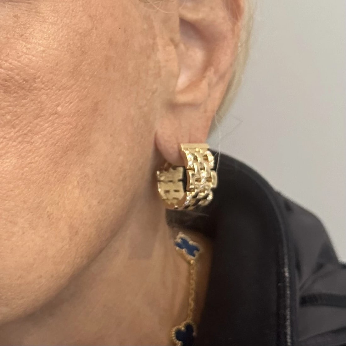 Authentic Cartier Maillon Panthere 18K Gold Diamond Five Row Link Gold Earrings - 19