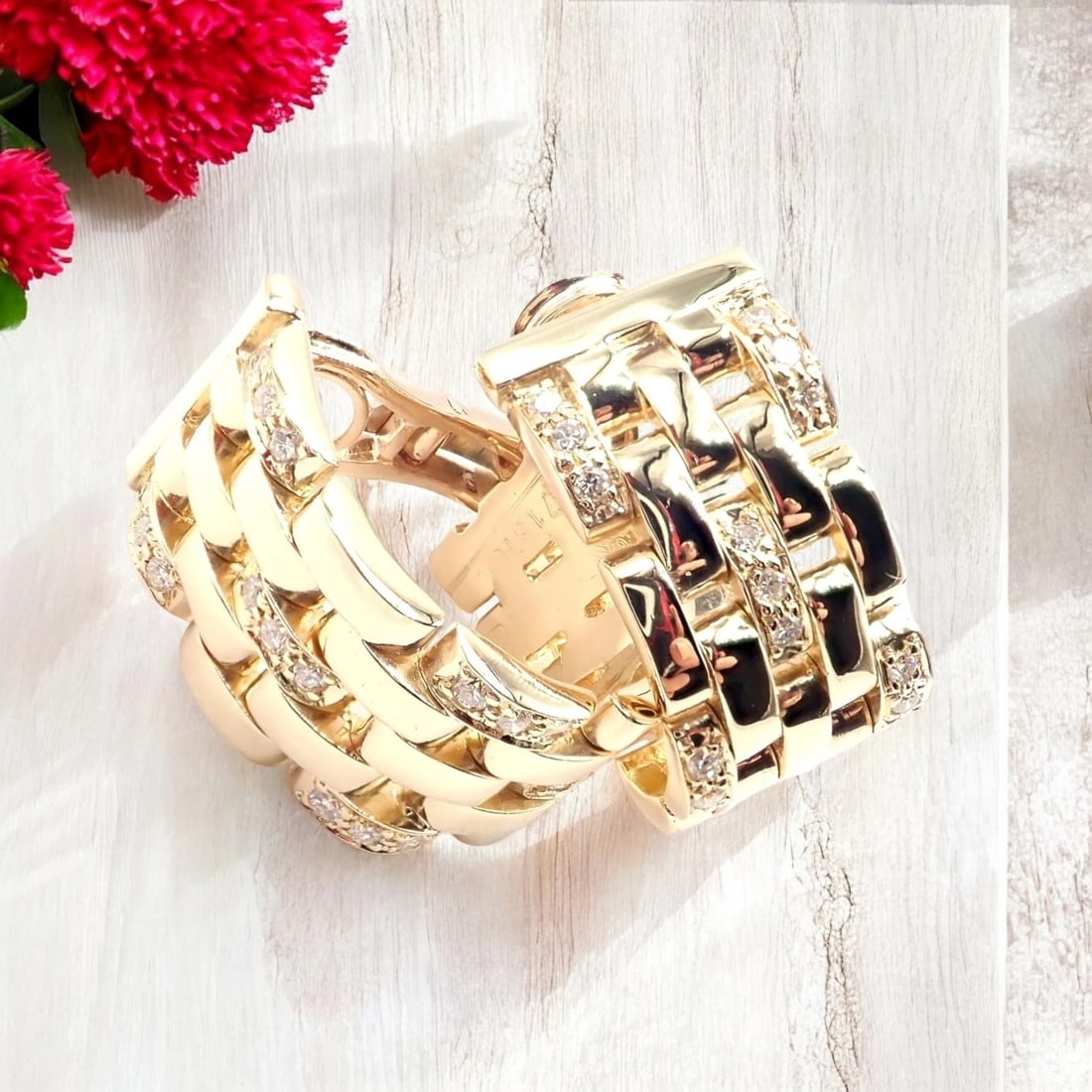 Authentic Cartier Maillon Panthere 18K Gold Diamond Five Row Link Gold Earrings - 2