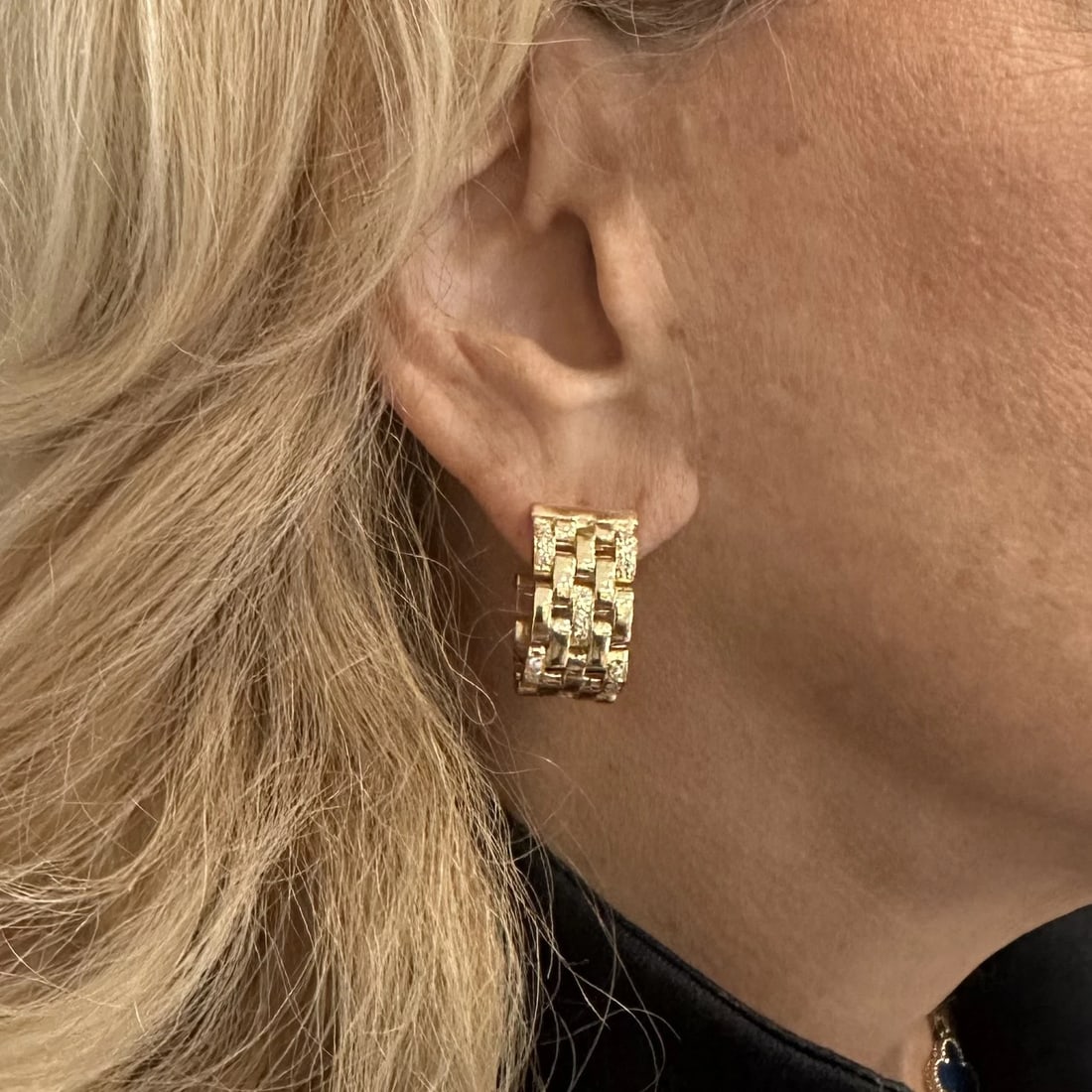 Authentic Cartier Maillon Panthere 18K Gold Diamond Five Row Link Gold Earrings - 4