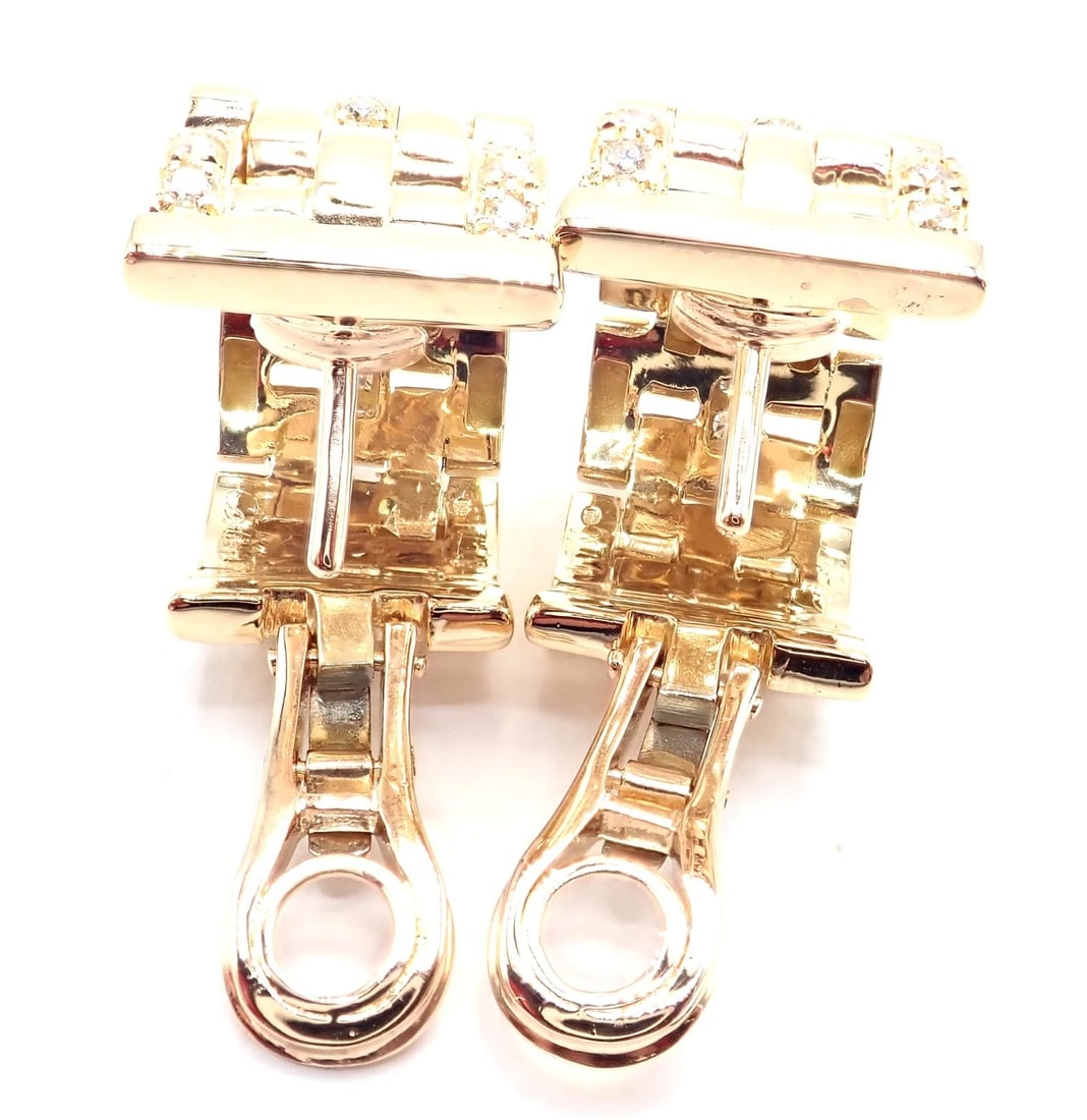 Authentic Cartier Maillon Panthere 18K Gold Diamond Five Row Link Gold Earrings - 6