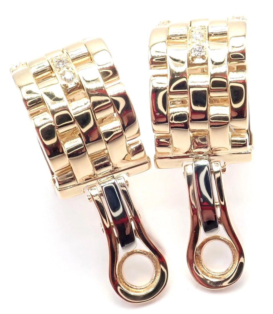Authentic Cartier Maillon Panthere 18K Gold Diamond Five Row Link Gold Earrings - 9