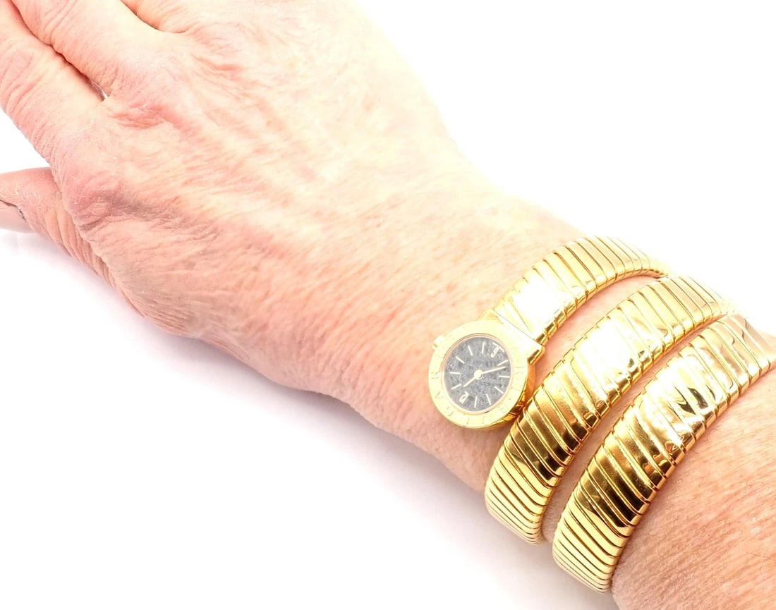 Authentic! Bulgari 18k Yellow Gold Tubogas Serpent Snake Bracelet Watch - 5
