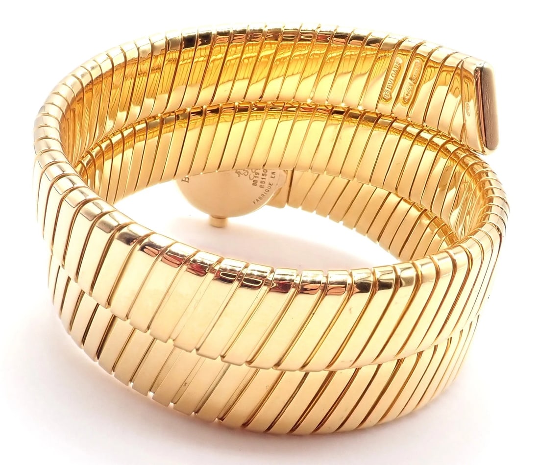 Authentic! Bulgari 18k Yellow Gold Tubogas Serpent Snake Bracelet Watch - 6