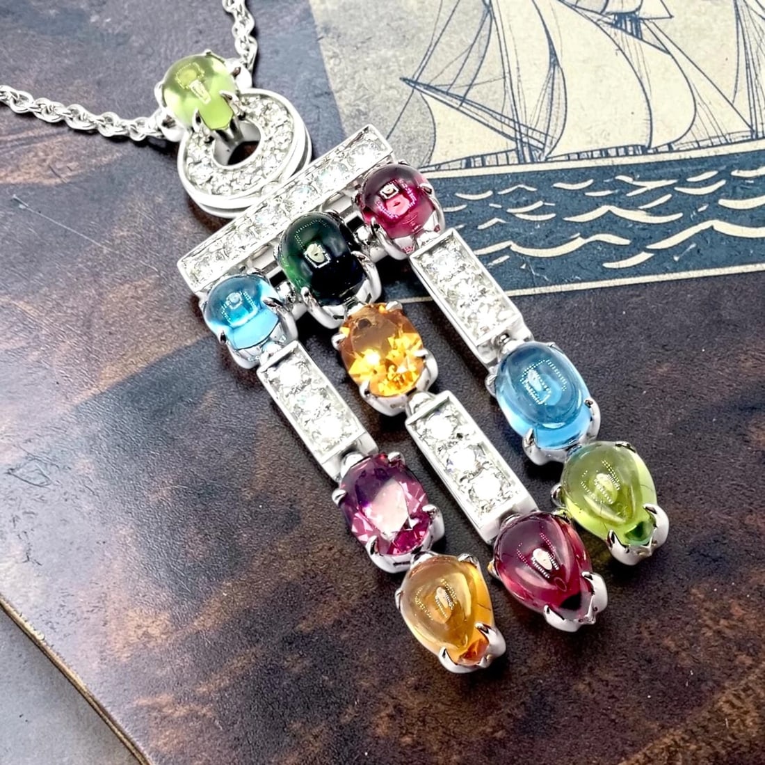 Authentic! Bvlgari Bulgari Allegra 18k White Gold Diamond Color Stones Necklace - 2