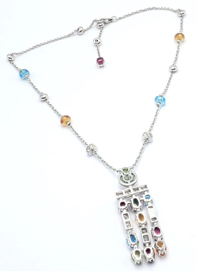 Authentic! Bvlgari Bulgari Allegra 18k White Gold Diamond Color Stones Necklace - 3