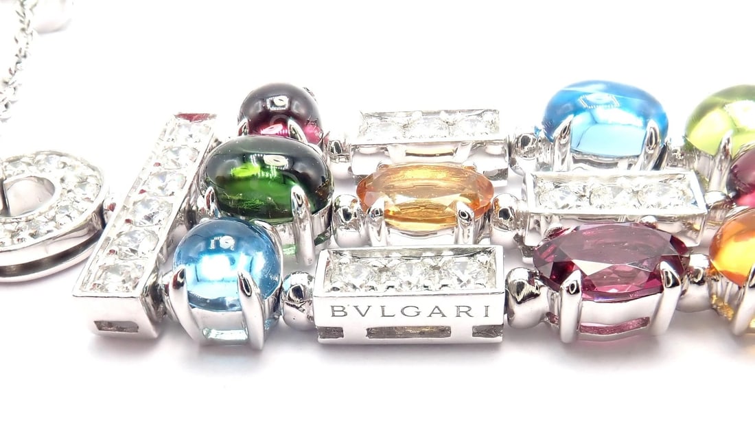 Authentic! Bvlgari Bulgari Allegra 18k White Gold Diamond Color Stones Necklace - 4