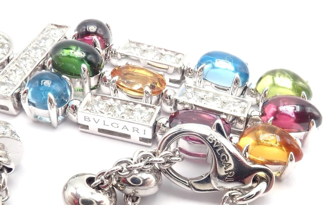 Authentic! Bvlgari Bulgari Allegra 18k White Gold Diamond Color Stones Necklace - 6