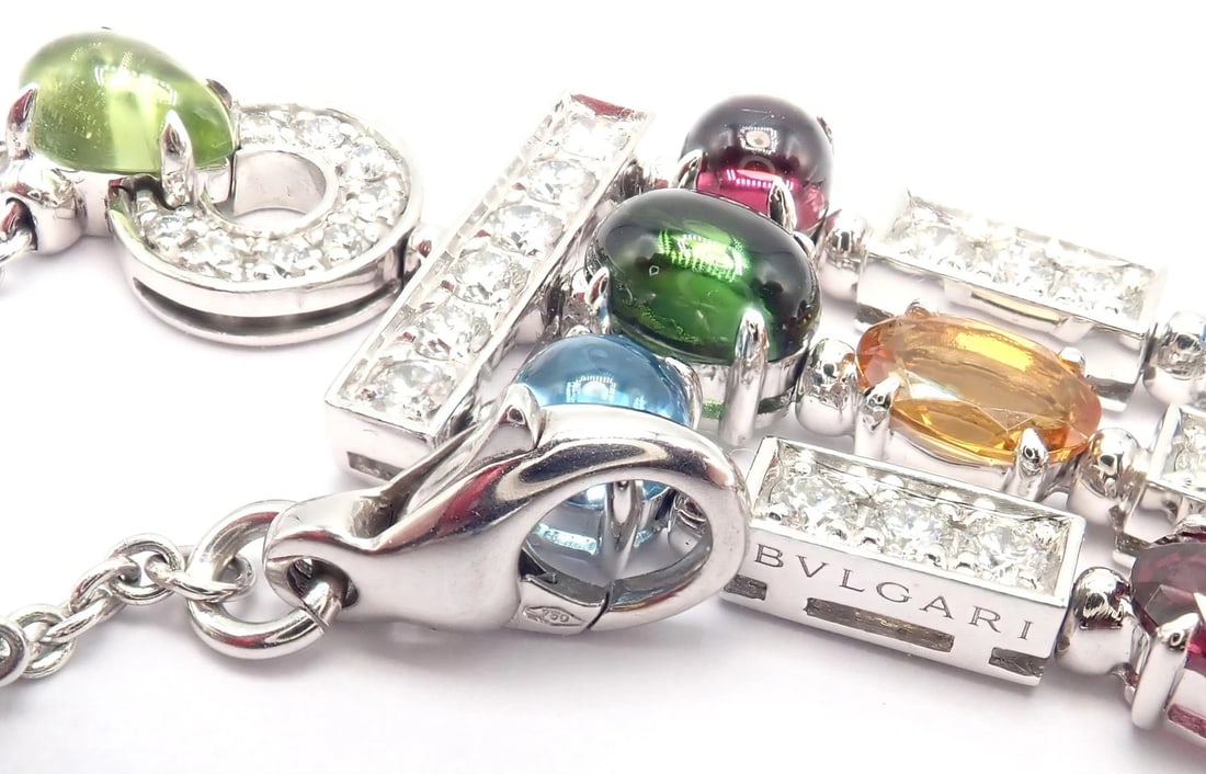 Authentic! Bvlgari Bulgari Allegra 18k White Gold Diamond Color Stones Necklace - 7