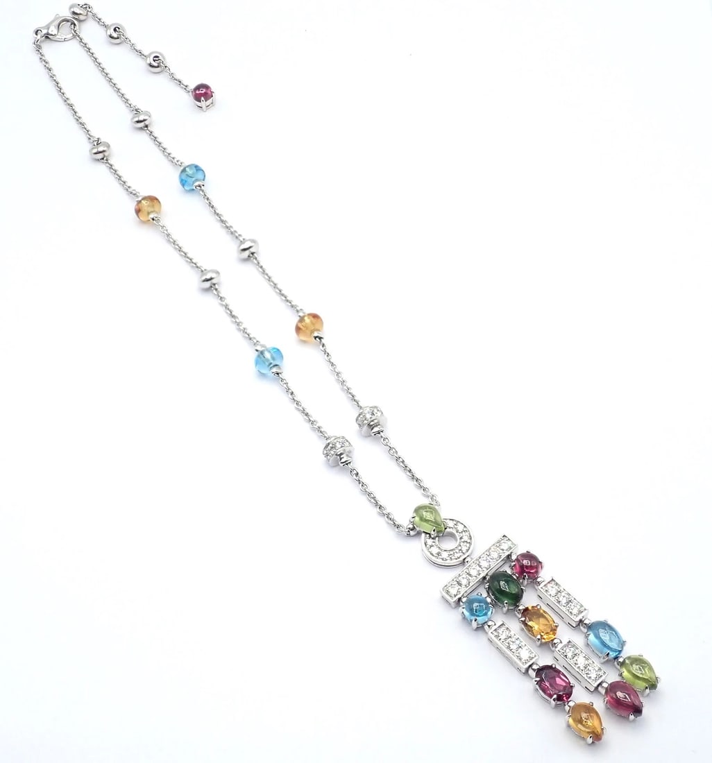 Authentic! Bvlgari Bulgari Allegra 18k White Gold Diamond Color Stones Necklace - 8