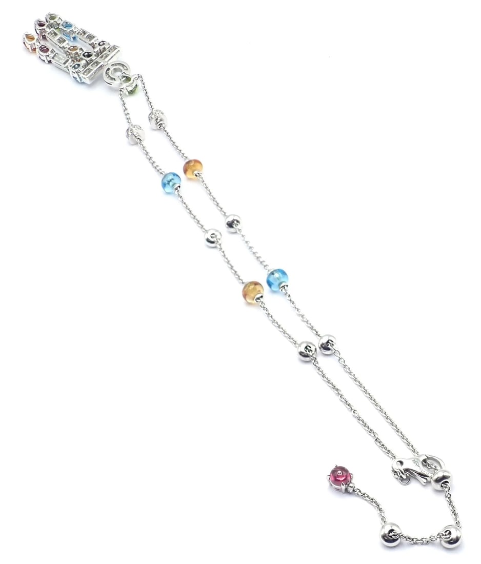 Authentic! Bvlgari Bulgari Allegra 18k White Gold Diamond Color Stones Necklace - 9