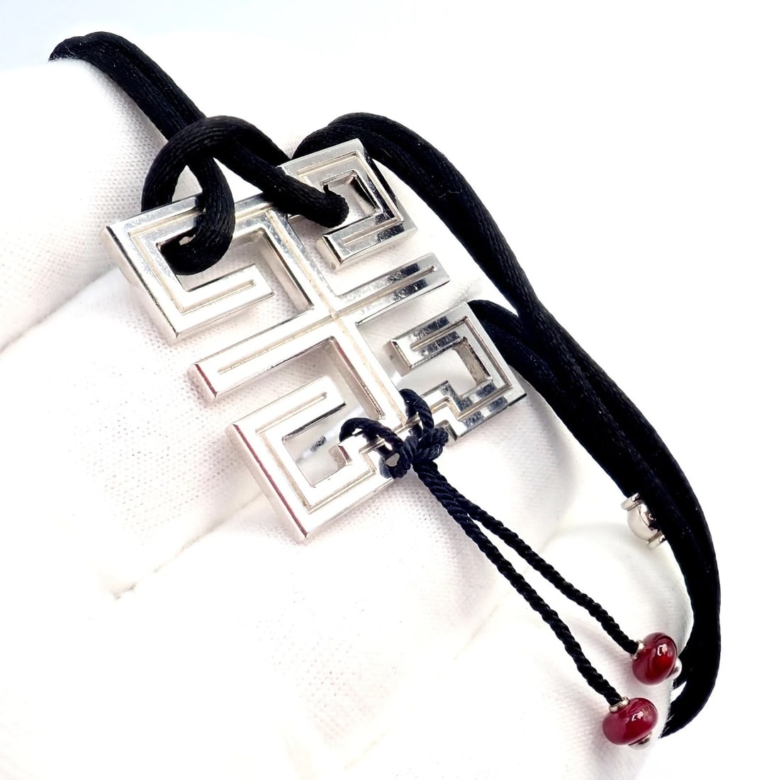 Authentic! Cartier Le Baiser Du Dragon 18k White Gold Ruby Silk Cord Necklace - 10