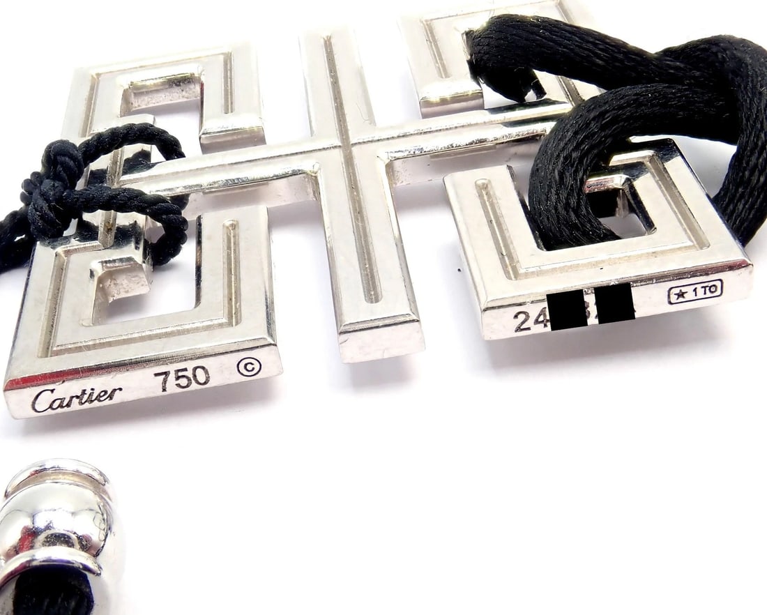 Authentic! Cartier Le Baiser Du Dragon 18k White Gold Ruby Silk Cord Necklace - 5