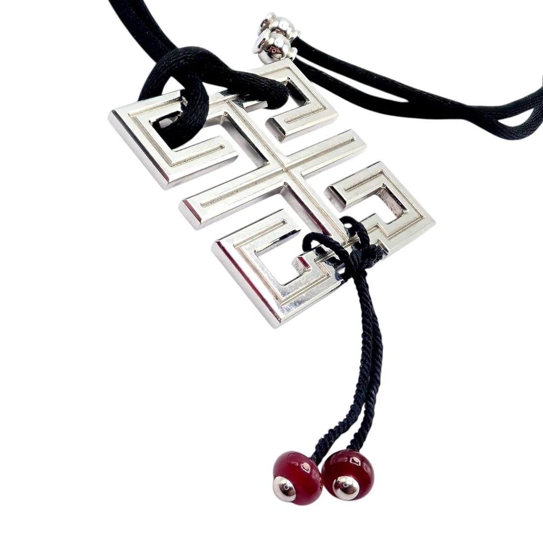 Authentic! Cartier Le Baiser Du Dragon 18k White Gold Ruby Silk Cord Necklace - 6