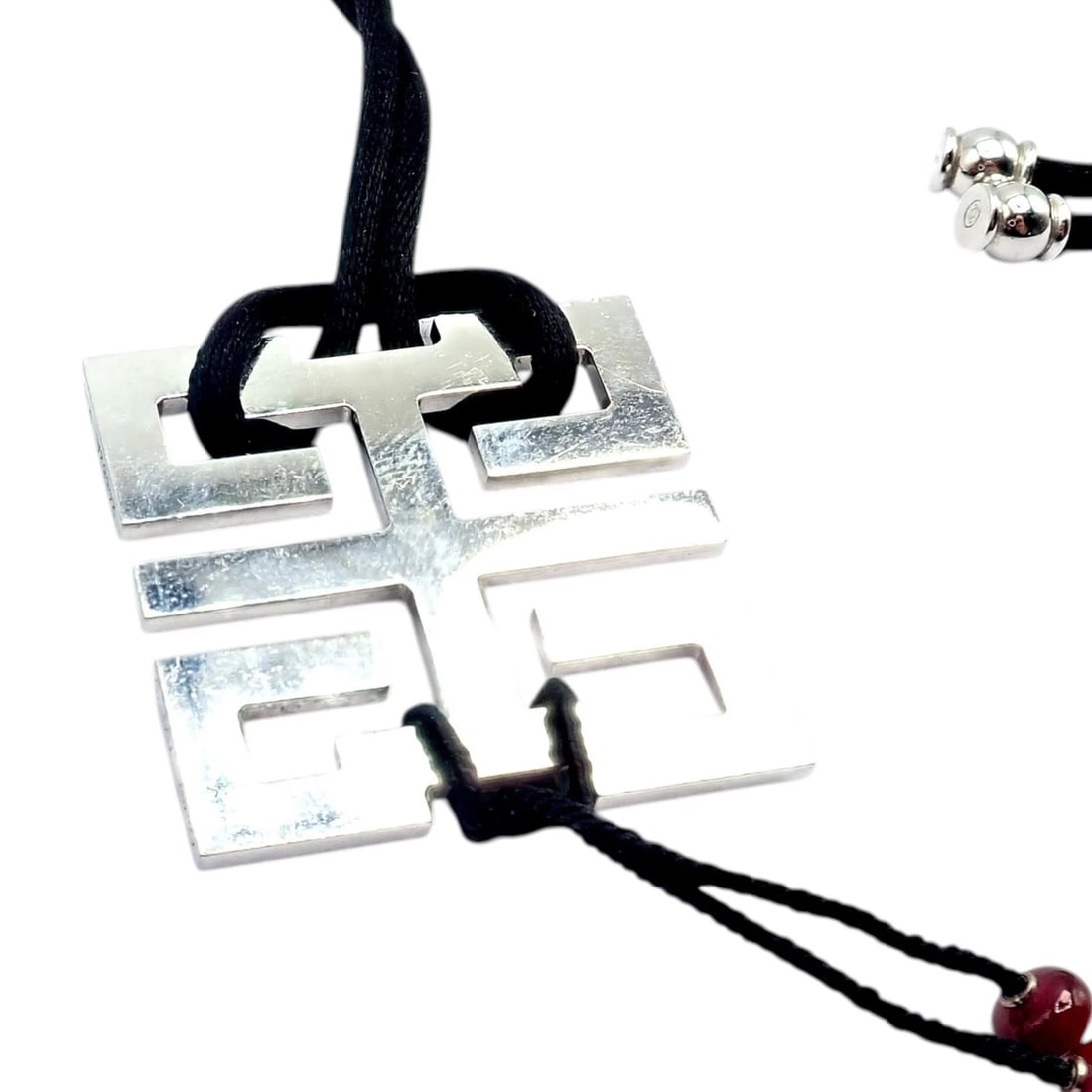 Authentic! Cartier Le Baiser Du Dragon 18k White Gold Ruby Silk Cord Necklace - 7