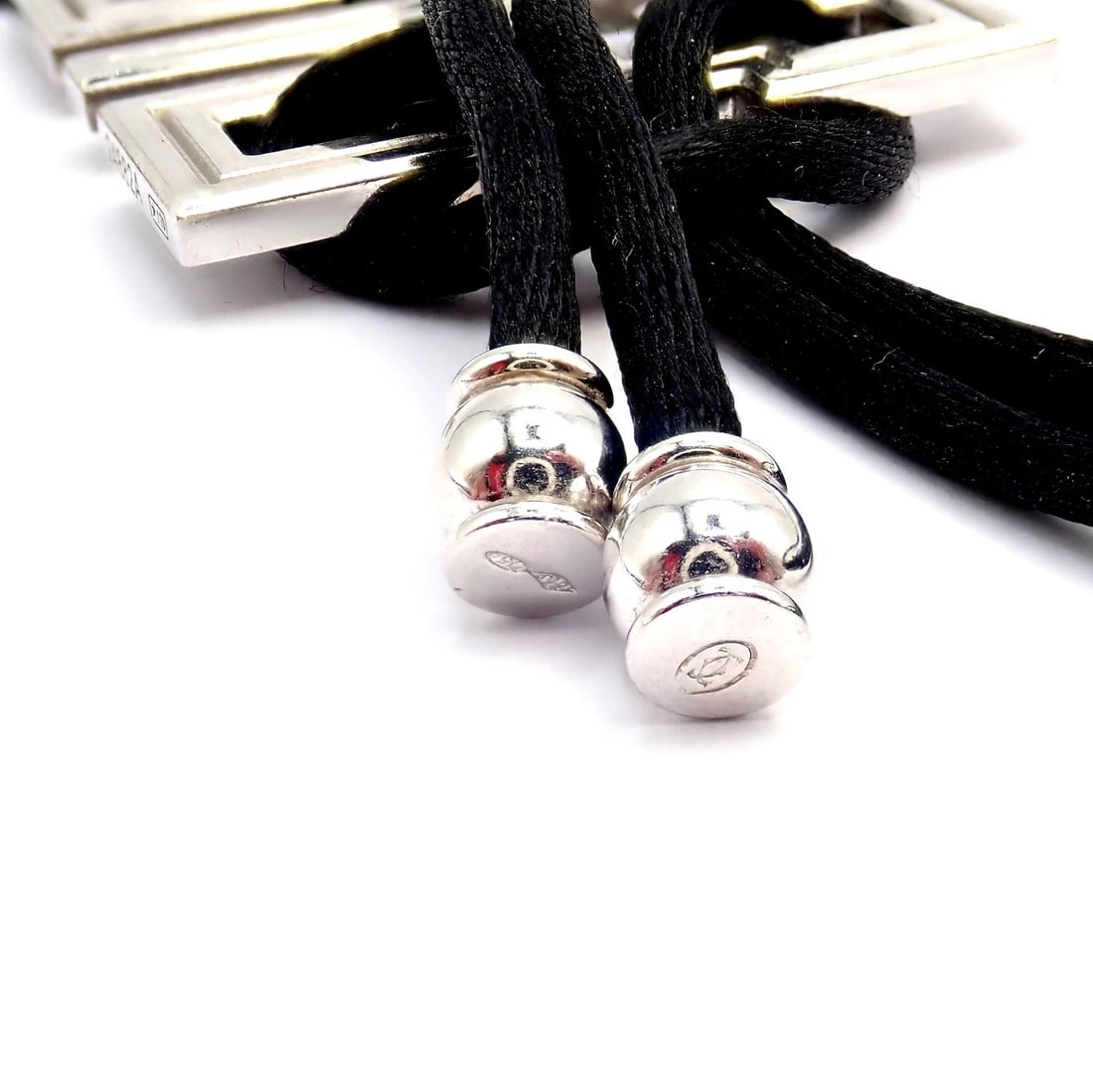 Authentic! Cartier Le Baiser Du Dragon 18k White Gold Ruby Silk Cord Necklace - 8