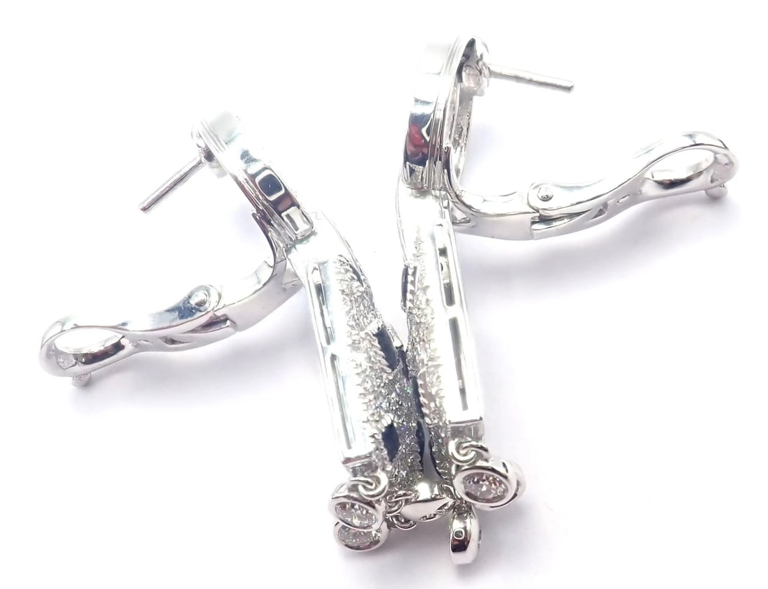 Authentic! Cartier Panthere Panther 18k White Gold Diamond Black Onyx Earrings - 13